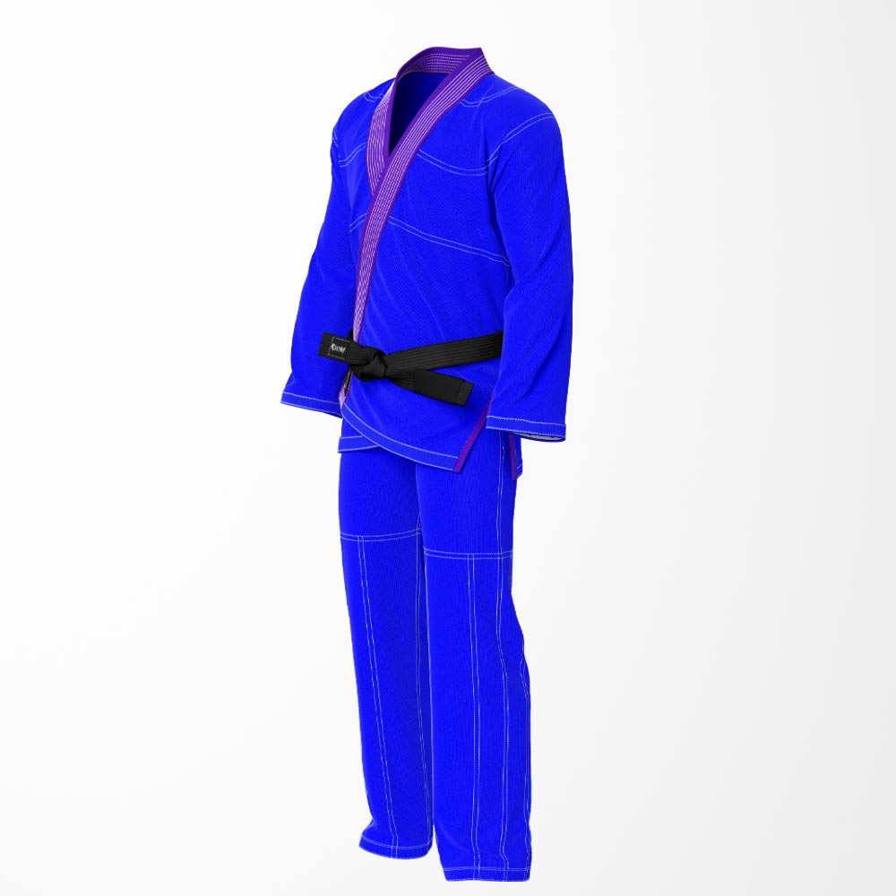 Combat Basic Blue with White Stitching and Purple Lapel Brazilian Jiu Jitsu Gi (BJJ GI)