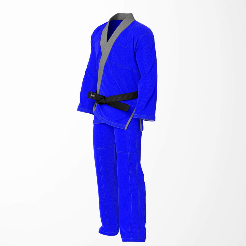 Combat Basic Blue with Gray Stitching and Gray Lapel Brazilian Jiu Jitsu Gi (BJJ GI)