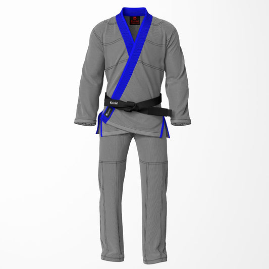 Combat Basic Gray with Black Stitching and Blue Lapel Brazilian Jiu Jitsu Gi (BJJ GI)