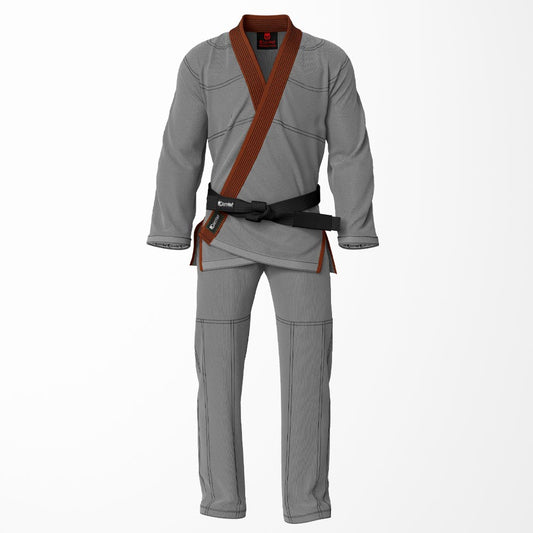 Combat Basic Gray with Black Stitching and Brown Lapel Brazilian Jiu Jitsu Gi (BJJ GI)