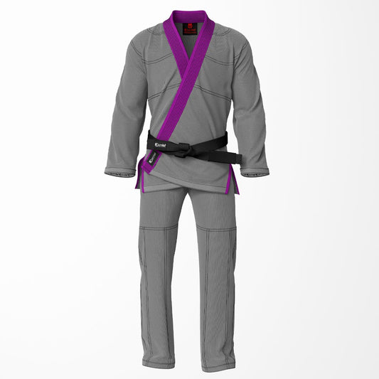 Combat Basic Gray with Black Stitching and Purpal Lapel Brazilian Jiu Jitsu Gi (BJJ GI)
