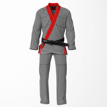 Combat Basic Gray with Black Stitching and Red Lapel Brazilian Jiu Jitsu Gi (BJJ GI)