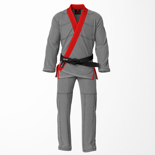 Combat Basic Gray with Black Stitching and Red Lapel Brazilian Jiu Jitsu Gi (BJJ GI)