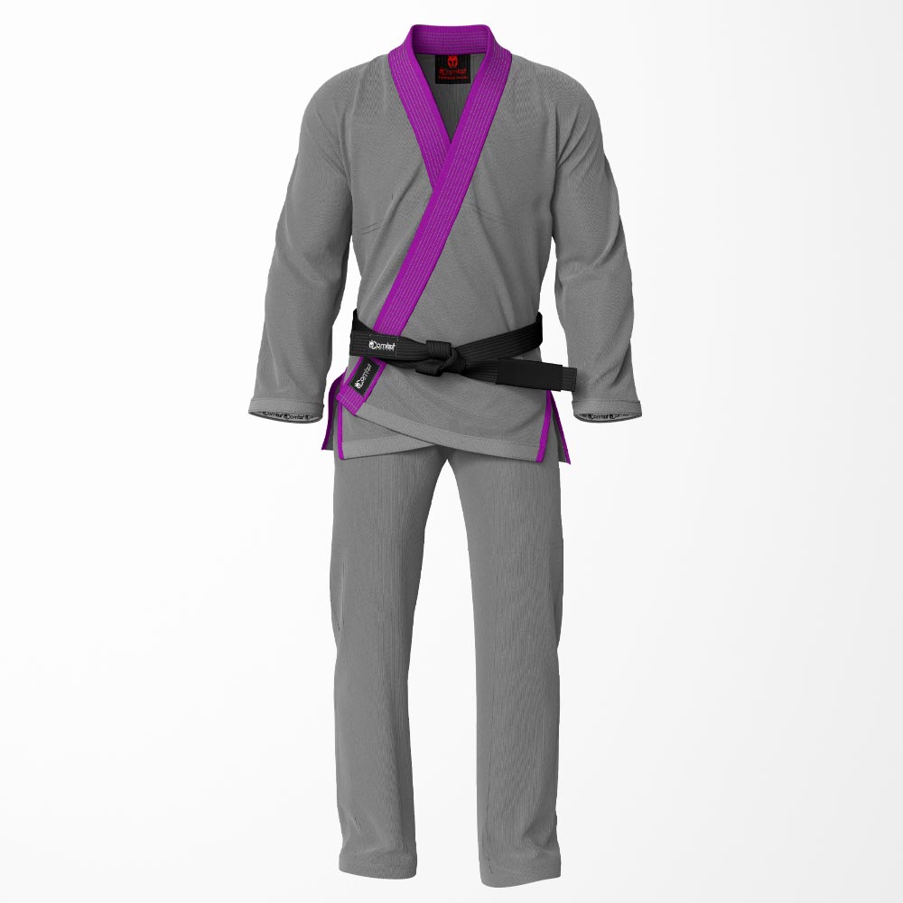 Combat Basic Gray with Gray Stitching and Purpal Lapel Brazilian Jiu Jitsu Gi (BJJ GI)