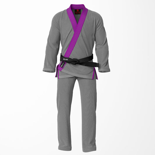 Combat Basic Gray with Gray Stitching and Purpal Lapel Brazilian Jiu Jitsu Gi (BJJ GI)