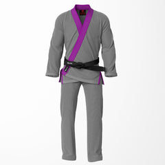 Combat Basic Gray with Gray Stitching and Purpal Lapel Brazilian Jiu Jitsu Gi (BJJ GI)
