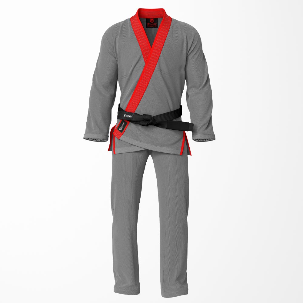 Combat Basic Gray with Gray Stitching and Red Lapel Brazilian Jiu Jitsu Gi (BJJ GI)
