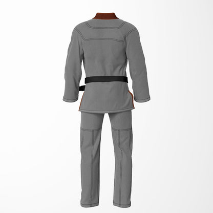 Combat Basic Gray with Black Stitching and Brown Lapel Brazilian Jiu Jitsu Gi (BJJ GI)