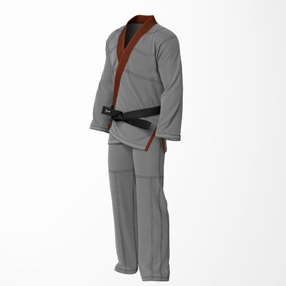Combat Basic Gray with Black Stitching and Brown Lapel Brazilian Jiu Jitsu Gi (BJJ GI)