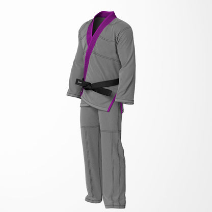 Combat Basic Gray with Black Stitching and Purpal Lapel Brazilian Jiu Jitsu Gi (BJJ GI)