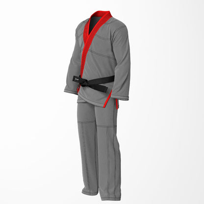 Combat Basic Gray with Black Stitching and Red Lapel Brazilian Jiu Jitsu Gi (BJJ GI)