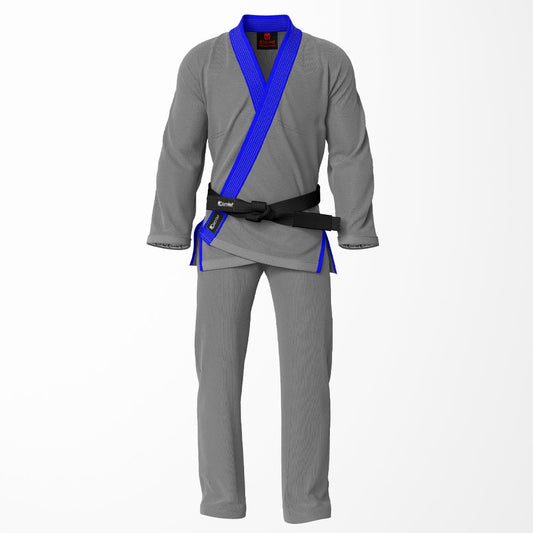 Combat Basic Gray with Gray Stitching and Blue Lapel Brazilian Jiu Jitsu Gi (BJJ GI)