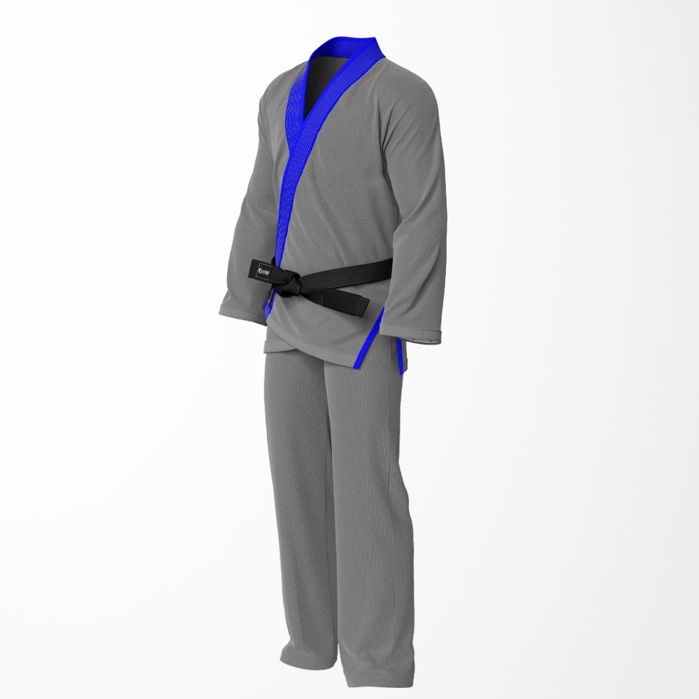 Combat Basic Gray with Gray Stitching and Blue Lapel Brazilian Jiu Jitsu Gi (BJJ GI)