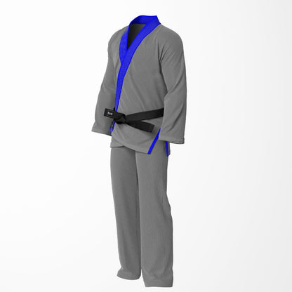 Combat Basic Gray with Gray Stitching and Blue Lapel Brazilian Jiu Jitsu Gi (BJJ GI)