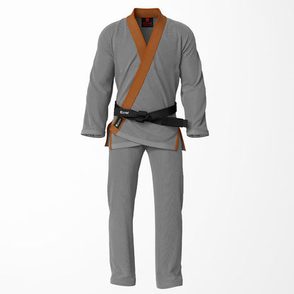 Combat Basic Gray with Gray Stitching and Brown Lapel Brazilian Jiu Jitsu Gi (BJJ GI)