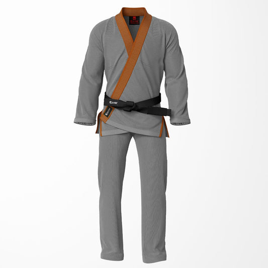 Combat Basic Gray with Gray Stitching and Brown Lapel Brazilian Jiu Jitsu Gi (BJJ GI)