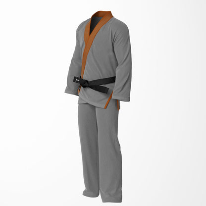 Combat Basic Gray with Gray Stitching and Brown Lapel Brazilian Jiu Jitsu Gi (BJJ GI)