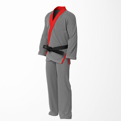 Combat Basic Gray with Gray Stitching and Red Lapel Brazilian Jiu Jitsu Gi (BJJ GI)