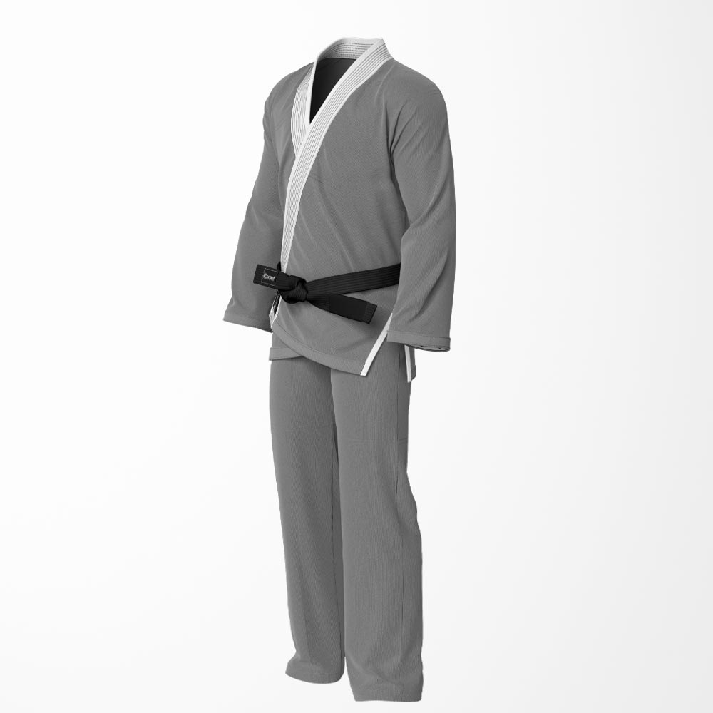 Combat Basic Gray with Gray Stitching and White Lapel Brazilian Jiu Jitsu Gi (BJJ GI)