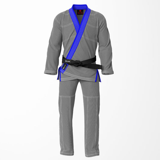 Combat Basic Gray with White Stitching and Blue Lapel Brazilian Jiu Jitsu Gi (BJJ GI)