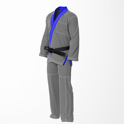 Combat Basic Gray with White Stitching and Blue Lapel Brazilian Jiu Jitsu Gi (BJJ GI)