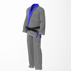 Combat Basic Gray with White Stitching and Blue Lapel Brazilian Jiu Jitsu Gi (BJJ GI)