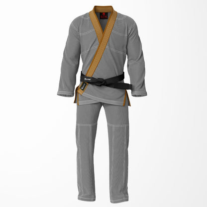 Combat Basic Gray with White Stitching and Brown Lapel Brazilian Jiu Jitsu Gi (BJJ GI)