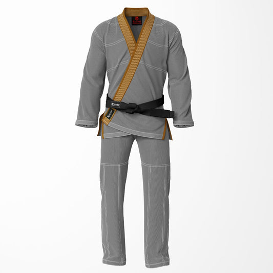 Combat Basic Gray with White Stitching and Brown Lapel Brazilian Jiu Jitsu Gi (BJJ GI)