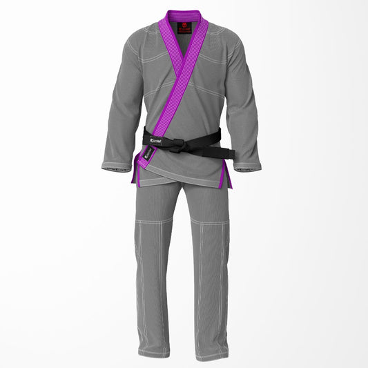 Combat Basic Gray with White Stitching and Purpal Lapel Brazilian Jiu Jitsu Gi (BJJ GI)