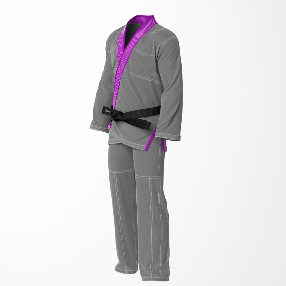 Combat Basic Gray with White Stitching and Purpal Lapel Brazilian Jiu Jitsu Gi (BJJ GI)