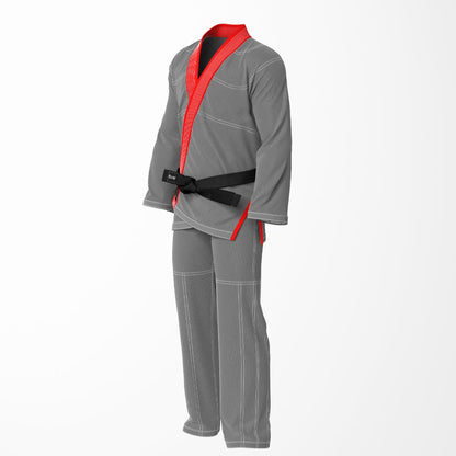 Combat Basic Gray with White Stitching and Red Lapel Brazilian Jiu Jitsu Gi (BJJ GI)
