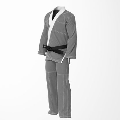 Combat Basic Gray with White Stitching and White Lapel Brazilian Jiu Jitsu Gi (BJJ GI)