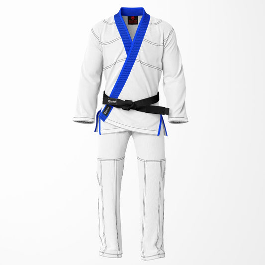 Combat Basic White with Black Stitching and Blue Lapel Brazilian Jiu Jitsu Gi (BJJ GI)