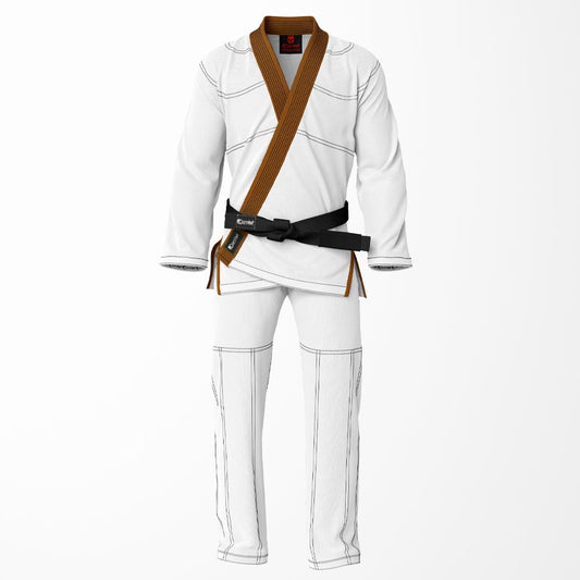 Combat Basic White with Black Stitching and Brown Lapel Brazilian Jiu Jitsu Gi (BJJ GI)