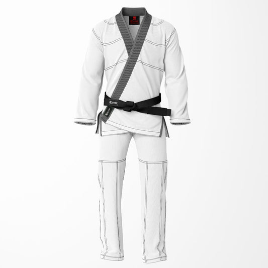 Combat Basic White with Black Stitching and Gray Lapel Brazilian Jiu Jitsu Gi (BJJ GI)