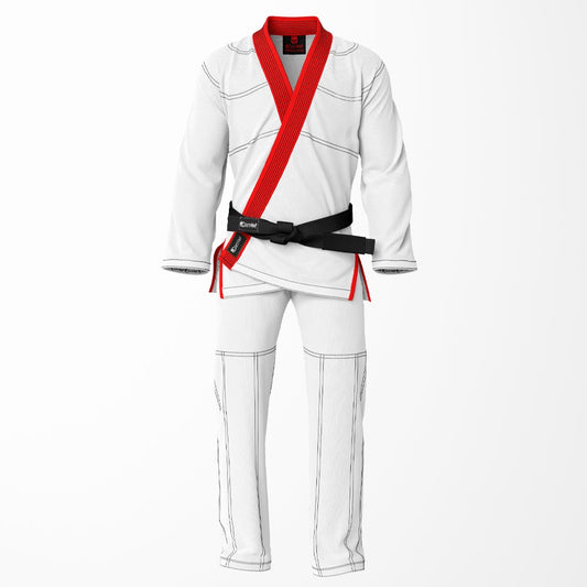 Combat Basic White with Black Stitching and Red Lapel Brazilian Jiu Jitsu Gi (BJJ GI)
