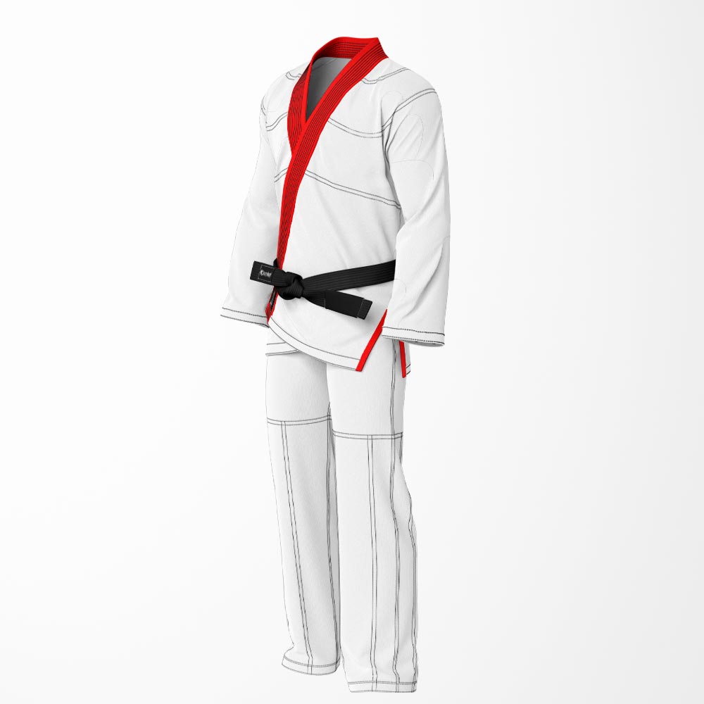 Combat Basic White with Black Stitching and Red Lapel Brazilian Jiu Jitsu Gi (BJJ GI)