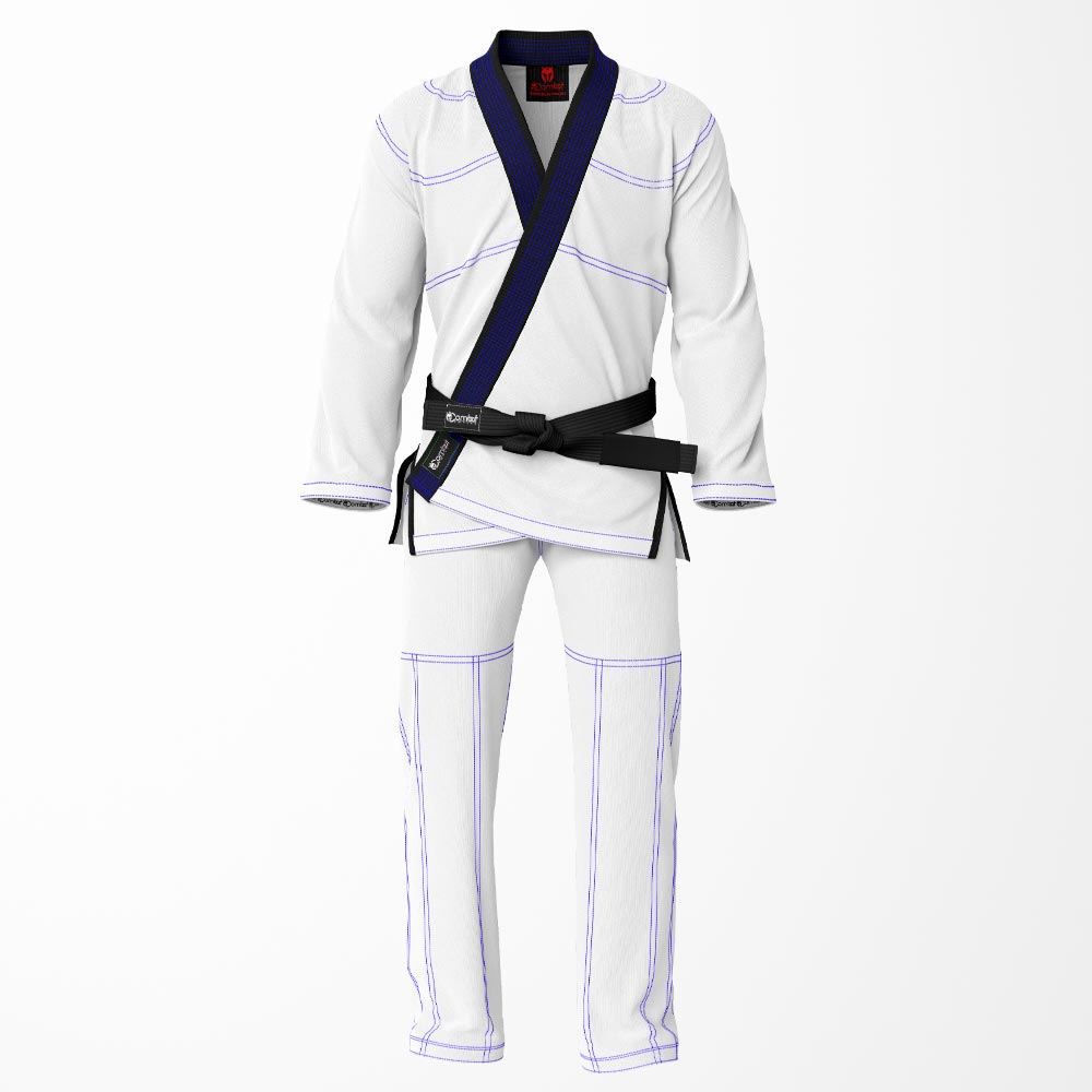 Combat Basic White with Blue Stitching and Black Lapel Brazilian Jiu Jitsu Gi (BJJ GI)
