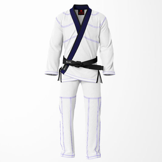 Combat Basic White with Blue Stitching and Black Lapel Brazilian Jiu Jitsu Gi (BJJ GI)