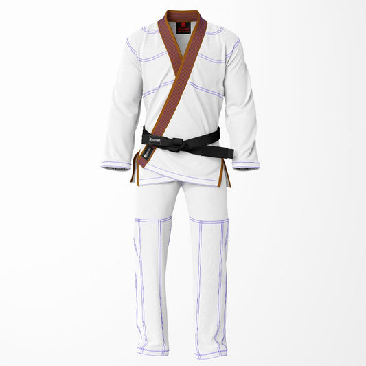 Combat Basic White with Blue Stitching and Brown Lapel Brazilian Jiu Jitsu Gi (BJJ GI)