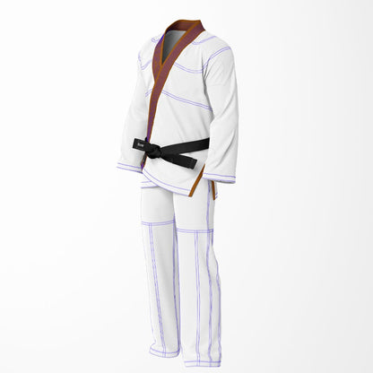 Combat Basic White with Blue Stitching and Brown Lapel Brazilian Jiu Jitsu Gi (BJJ GI)