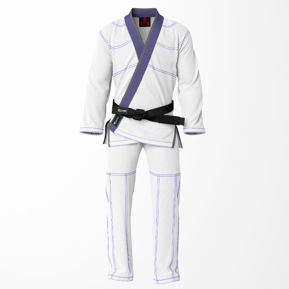 Combat Basic White with Blue Stitching and Gray Lapel Brazilian Jiu Jitsu Gi (BJJ GI)