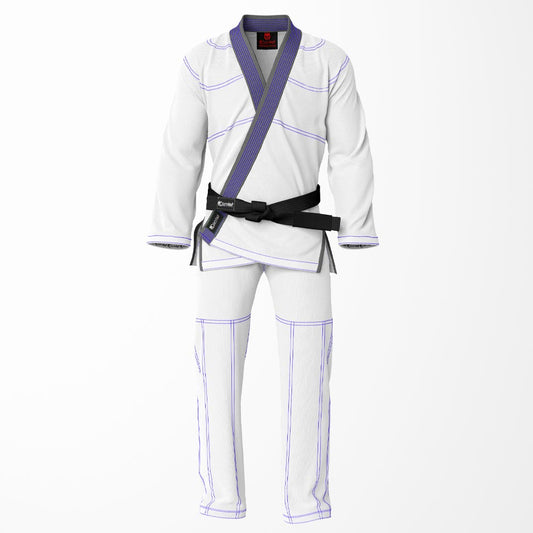 Combat Basic White with Blue Stitching and Gray Lapel Brazilian Jiu Jitsu Gi (BJJ GI)