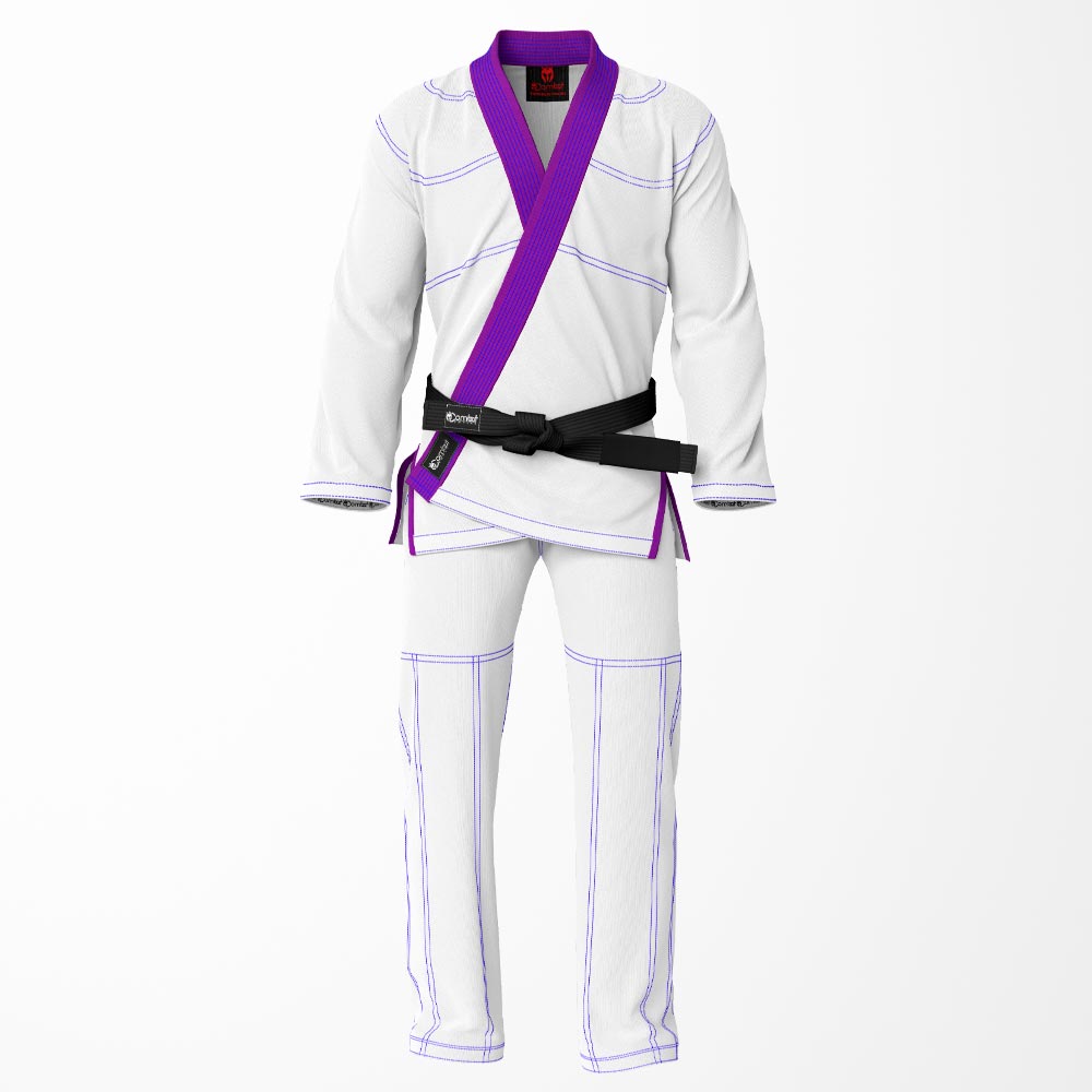Combat Basic White with Blue Stitching and Pruple Lapel Brazilian Jiu Jitsu Gi (BJJ GI)