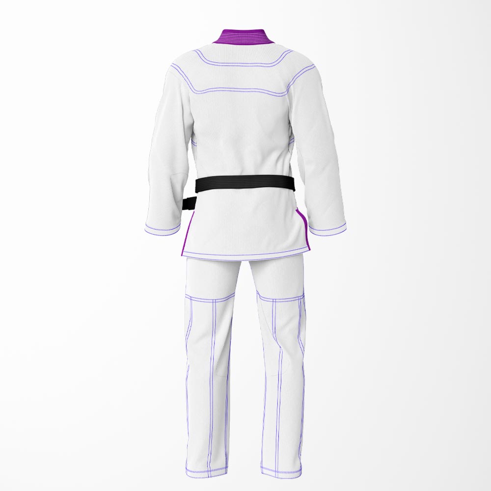 Combat Basic White with Blue Stitching and Pruple Lapel Brazilian Jiu Jitsu Gi (BJJ GI)