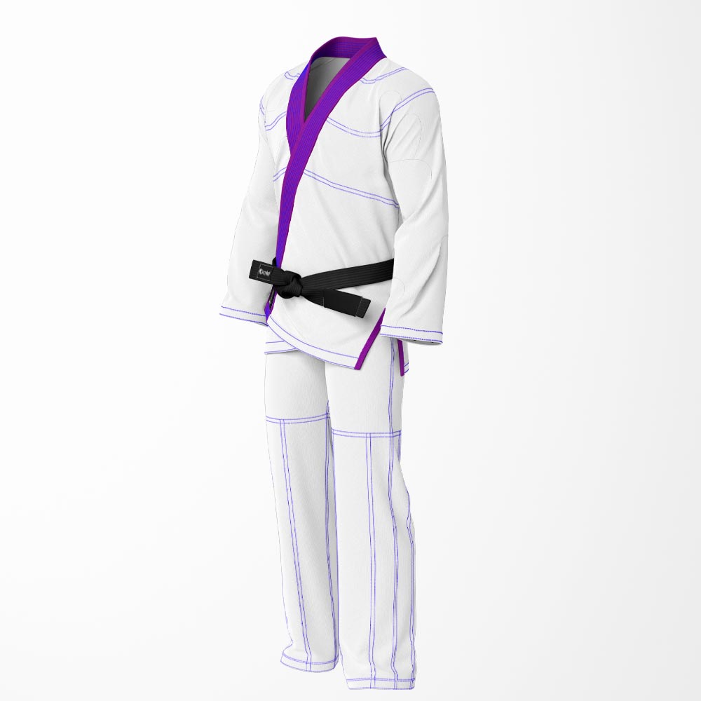 Combat Basic White with Blue Stitching and Pruple Lapel Brazilian Jiu Jitsu Gi (BJJ GI)