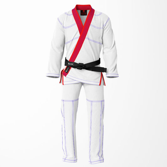 Combat Basic White with Blue Stitching and Red Lapel Brazilian Jiu Jitsu Gi (BJJ GI)