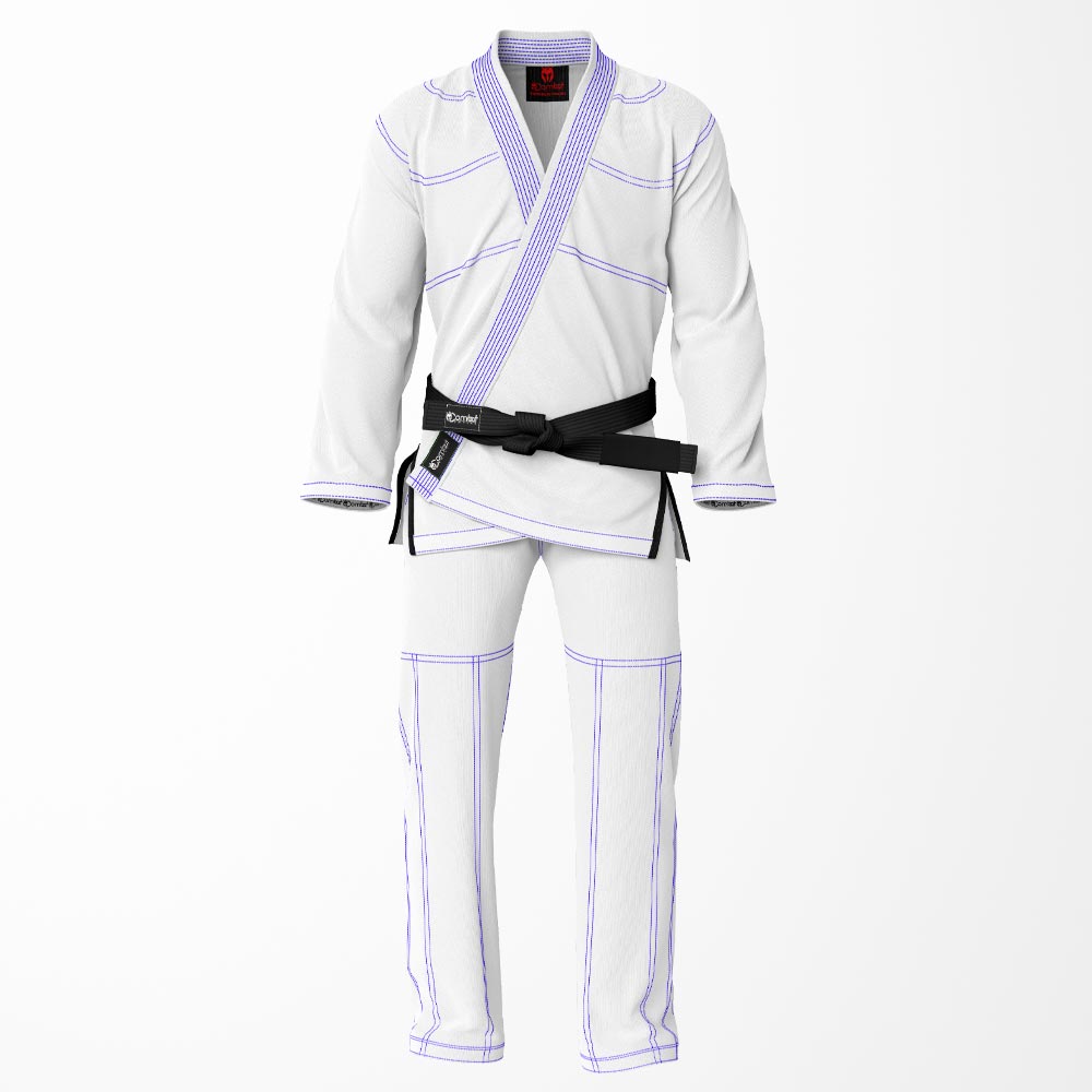 Combat Basic White with white Stitching and white lapel Brazilian Jiu Jitsu Gi (BJJ GI)
