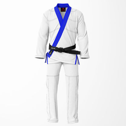 Combat Basic White with Gray Stitching and Blue Lapel Brazilian Jiu Jitsu Gi (BJJ GI)