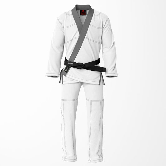 Combat Basic White with Gray Stitching and Gray Lapel Brazilian Jiu Jitsu Gi (BJJ GI)